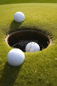 球赛背景图片_两个高尔夫球在一个洞中