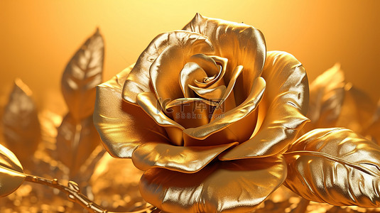 精致的金玫瑰奇妙的3D插图和渲染