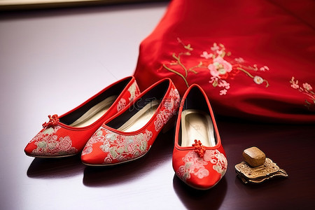 中国传统红鞋和钱包