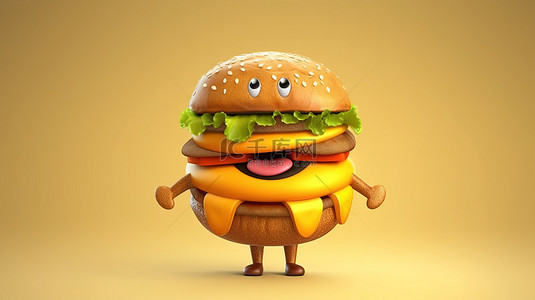 万圣节 3D 渲染中的怪异汉堡服装