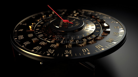 3D 渲染黑色背景与标志性日历和时钟符号