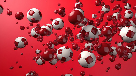 红色足球背景背景图片_半空中足球的 3D 渲染插图，红色最小
