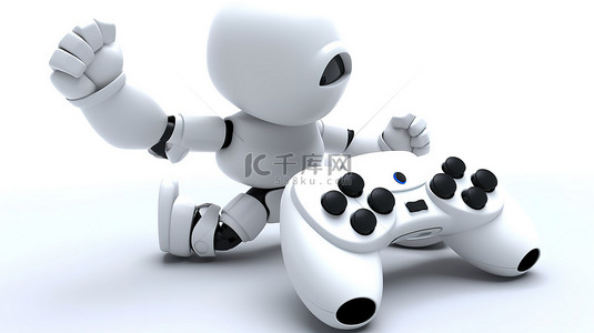 游戏按钮背景图片_3D 白人儿童角色手中的游戏手柄