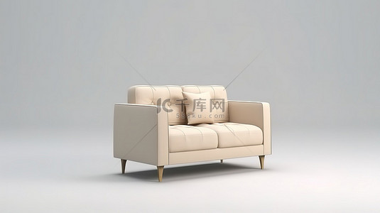 米色沙发背景图片_从侧面看紧凑米色沙发的 3D 渲染