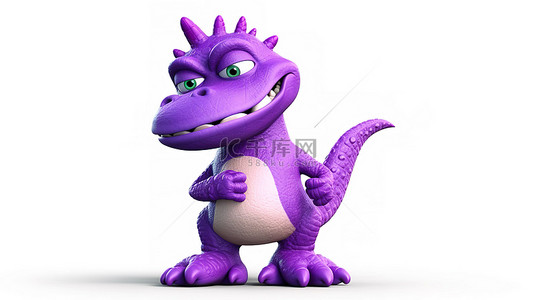 3d 紫色恐龙以幽默的方式表示不赞成的大拇指朝下