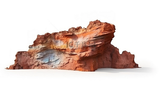 日光繁茂背景图片_在白色背景 3D 渲染上隔离的自然日光下的真实岩层