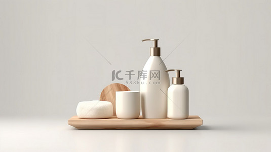 卫生用品背景图片_乳白色皮肤护理模型与牛奶产品美容产品广告 3D 插图白色背景与切割路径