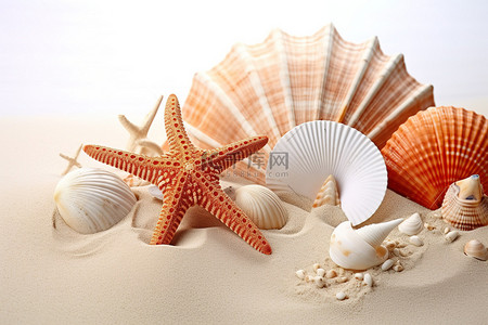沙滩海星背景图片_沙滩上的贝壳
