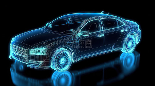 速度背景背景图片_汽车全息图线框的令人惊叹的 3D 渲染