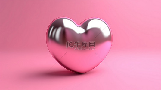 情人节玫瑰金背景图片_3D 渲染情人节爱情与金属粉红心的概念