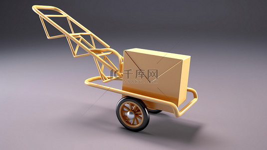 邮箱图标背景图片_3D 渲染中带有电子邮件图标的手推车