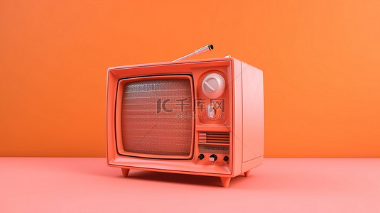 粉红色背景复古电视复古 3D 橙色电视与社交媒体过滤器照片