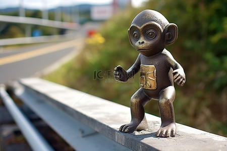 路上有一尊猴子的黄铜雕像