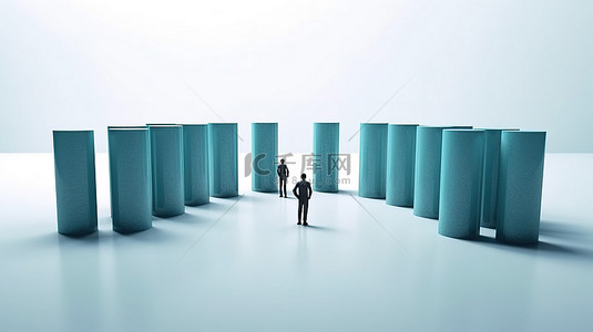 寂寞男人背景图片_孤立的男人栖息在高耸的圆柱体上，象征着社会距离 3D 渲染