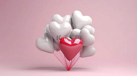 3d 渲染背景情人节爱情气球心形