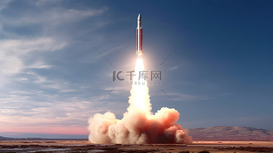 NASA 提供了弹道发射进入轨道的红色火箭的 3D 渲染元素