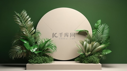 观赏植物和框架讲台在背景上显示的 3D 渲染
