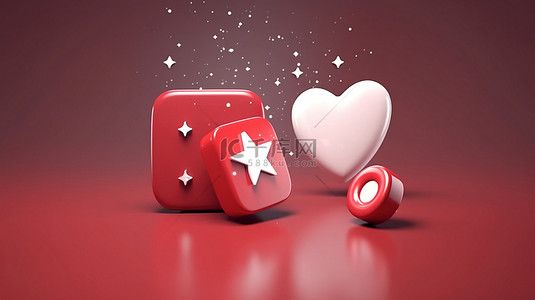 心形图标，3D 中带有星星，两个圆角语音气泡和一条现实的爱情信息