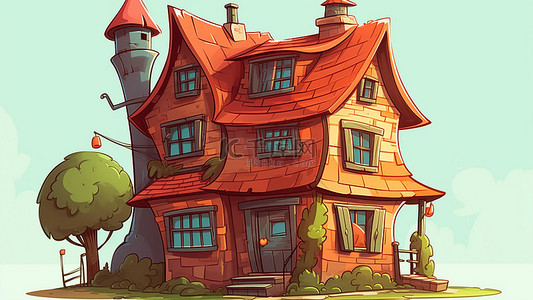 卡通房子建筑立体红色