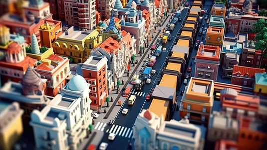 3D 渲染概念城市景观繁华的大都市