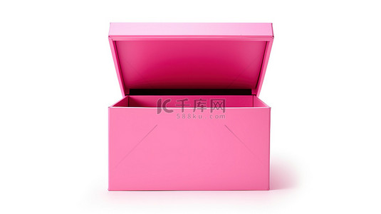 粉红色盒子的 3D 渲染打开并隔离在白色背景上