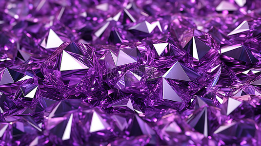 亮紫色背景图片_华丽的紫色背景上的三角形和水晶的 3D 插图