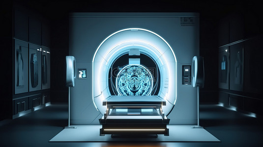 医疗中背景图片_ai 机器人在 3d 渲染中操作 mri 扫描仪
