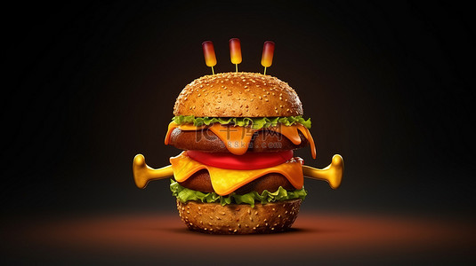 吃包子背景图片_怪异的汉堡通过 3D 渲染融入万圣节精神