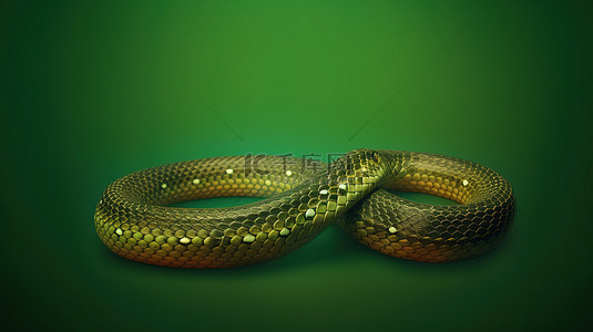 绿色背景下的 3D 眼镜王蛇蛇