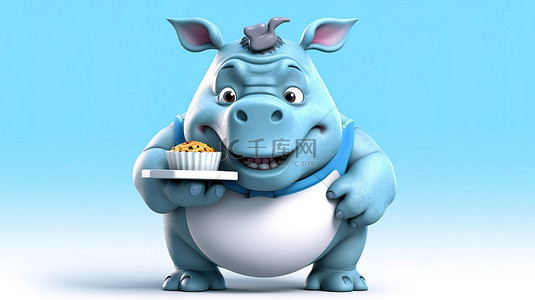 动物和蛋糕的背景图片_带有标志和甜点的搞笑犀牛雕像