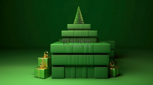 圣诞背景夜背景图片_3D 渲染的节日圣诞讲台，带有充满活力的绿色色调