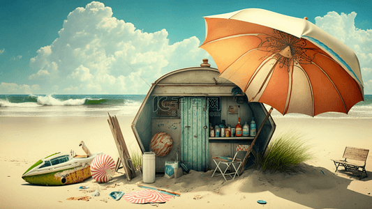 夏天海滩遮阳伞背景