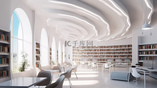 当代图书馆设计室内空间的真实3D渲染