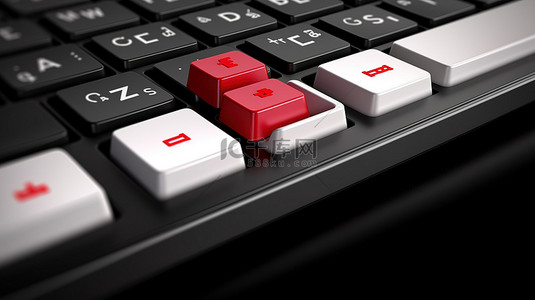 以 3d 呈现的计算机键盘，带有充满活力的红色播放键