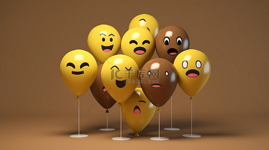 棕色气球象征 3D 渲染表情符号中的 Facebook 反应
