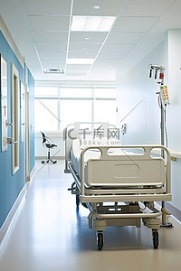 一间空荡荡的病房，里面有一张病床和一张病床