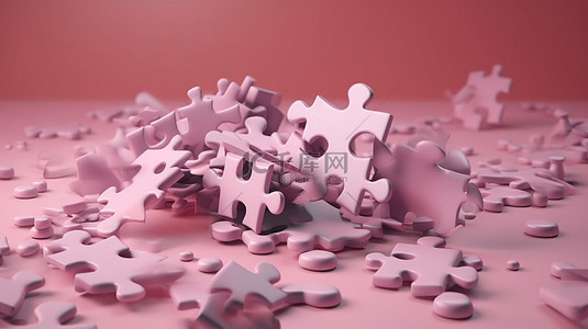 问题与不足背景图片_粉红色背景与 3D 拼图碎片问题解决和业务概念的视觉表示