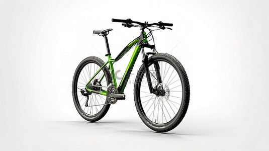 白色背景上孤立的绿色山地自行车的 3D 插图