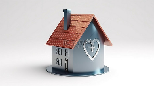 标题 1 隔离白色表面上的盾牌和房屋的 3D 插图