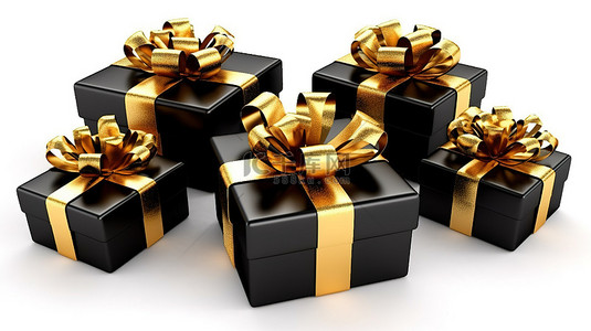 金色圣诞礼物背景图片_白色背景与金丝带礼品盒的 3D 渲染