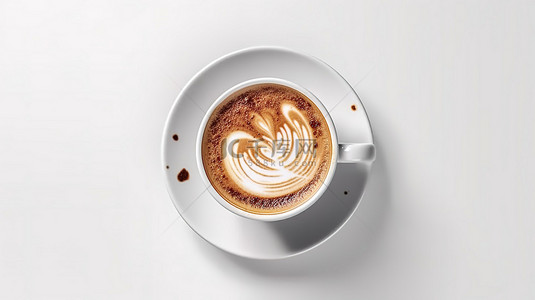 咖啡元素背景图片_白色背景 3D 渲染的咖啡杯顶视图
