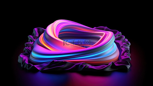 流光溢彩球背景图片_充满活力的霓虹灯框架在黑暗中照亮，带有闪闪发光的织物 3D 设计