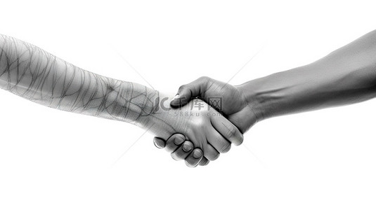 商业协议背景图片_白色背景下成功完成一笔商业交易的握手的 3D 插图