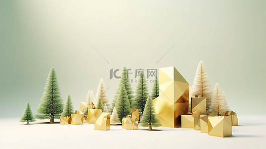 节日的 3d 渲染礼物装饰圣诞树