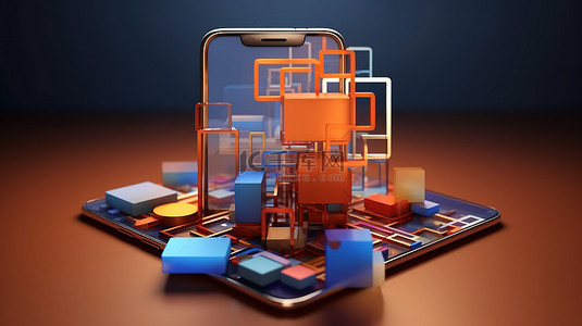 手机橙色背景图片_未来智能手机技术抽象橙色和蓝色的几何平台