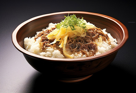 蔬菜米饭背景图片_一个碗，里面有米饭和肉