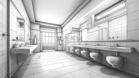 素描艾草背景图片_带有草图轮廓的卫生间轮廓可视化的 3D 插图