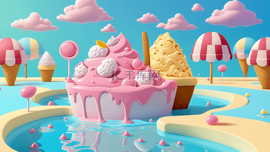 冰淇淋蛋糕卡通背景图片_夏天冰淇淋蛋糕