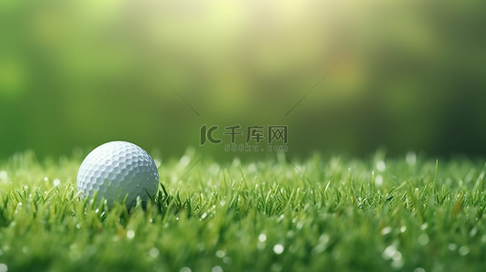 绿色背景郁郁葱葱的球道上高尔夫球的运动概念化 3D 插图