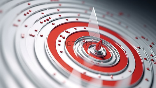 白色背景的 3D 渲染，红色箭头指向孤立的目标板，象征着专注于实现业务目标